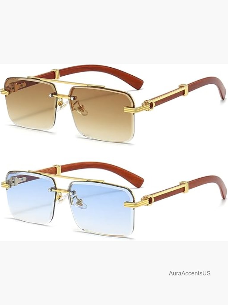 Men's Rimless Rectangle Sunglasses Frameless Uv400 Protection